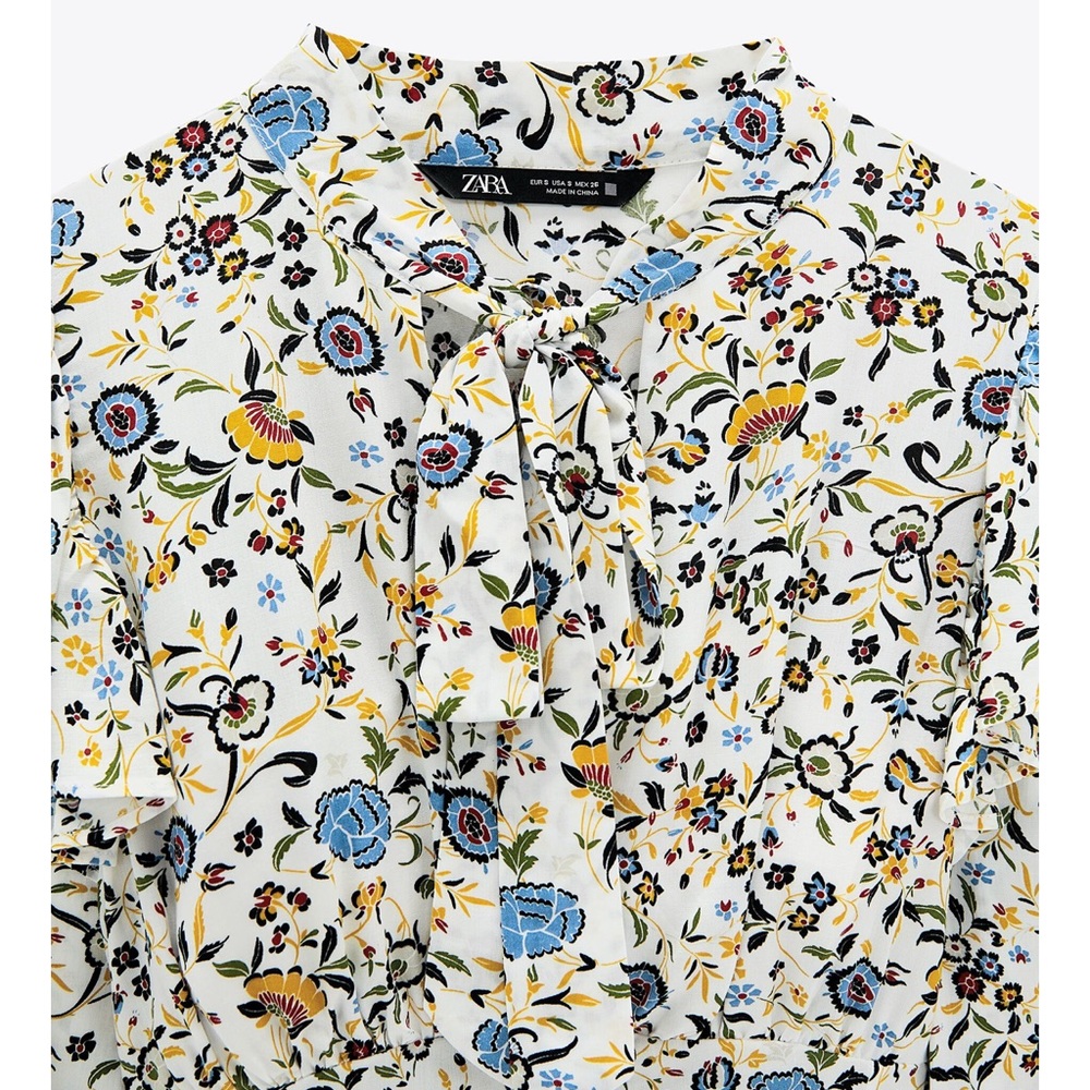ZARA Tied Print Blouse M - Picture 3 of 3